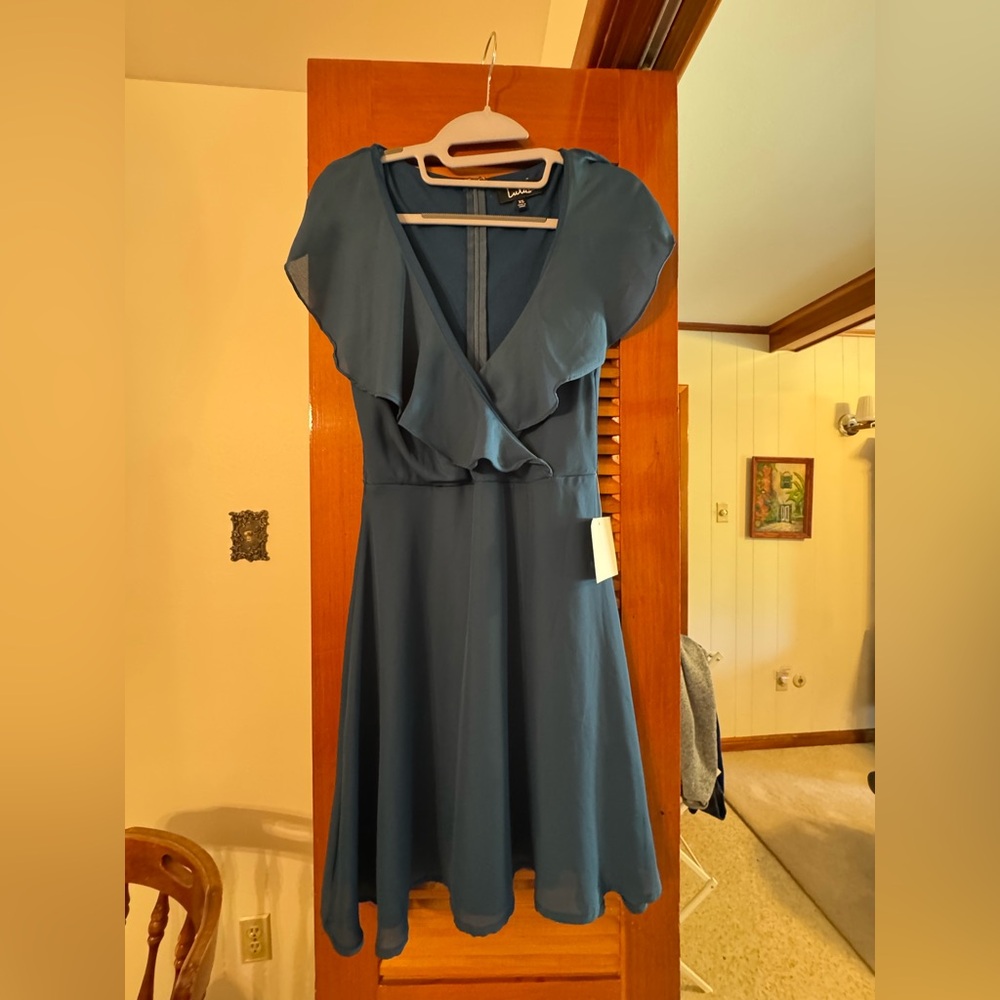 Lulu's Blue Mini Dress with Ruffle Sleeves